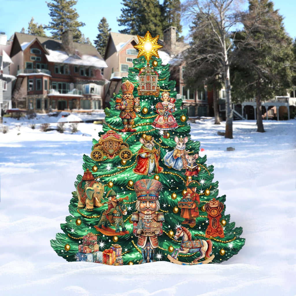 Nutcracker-Themed Christmas Tree Outdoor Indoor Decor Wooden Christmas Decoration by G. Debrekht
