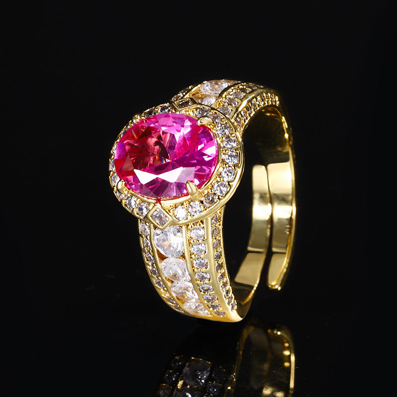 18K Gold-Plated Colorful Stone Statement Ring