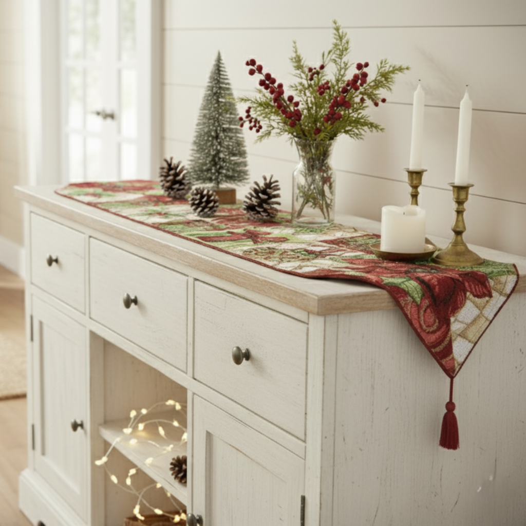 Holiday Tidings Poinsettia Christmas Table Runner