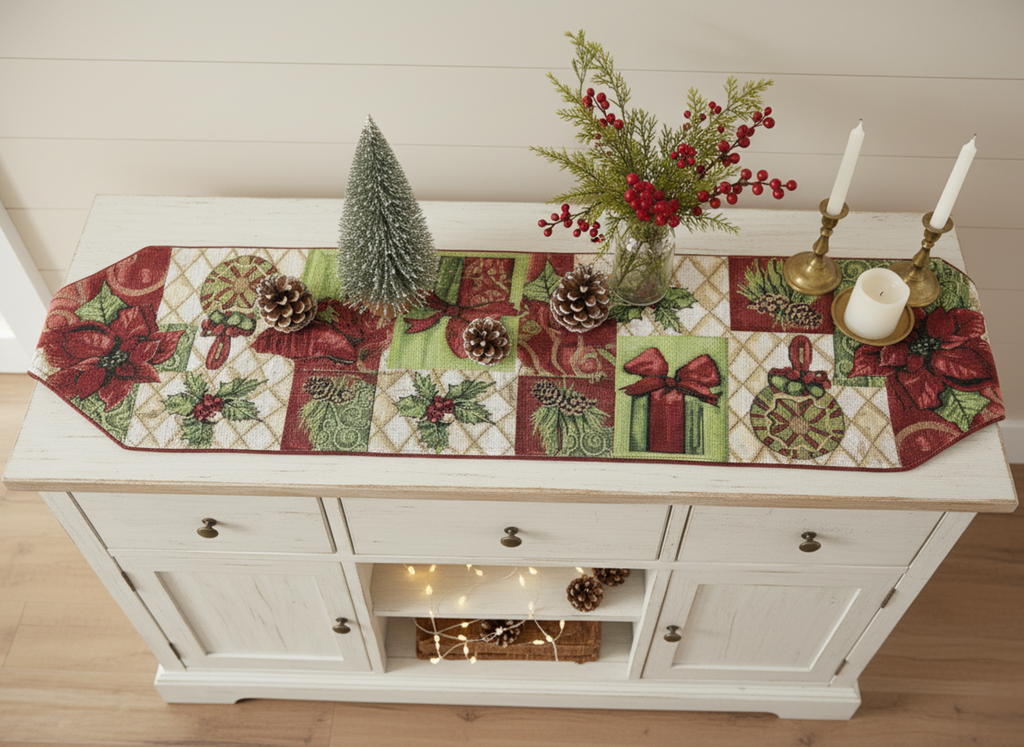 Holiday Tidings Poinsettia Christmas Table Runner