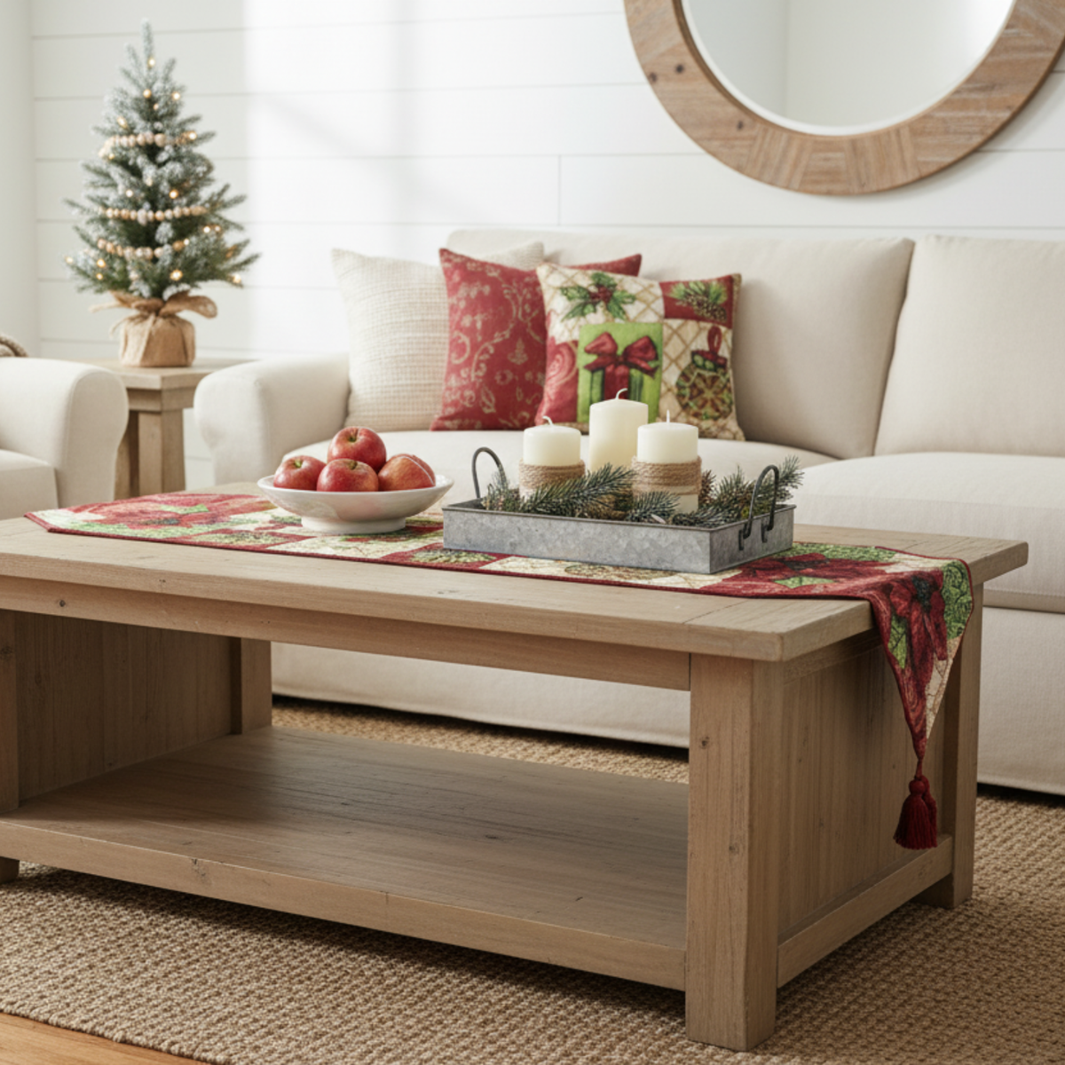Holiday Tidings Poinsettia Christmas Table Runner