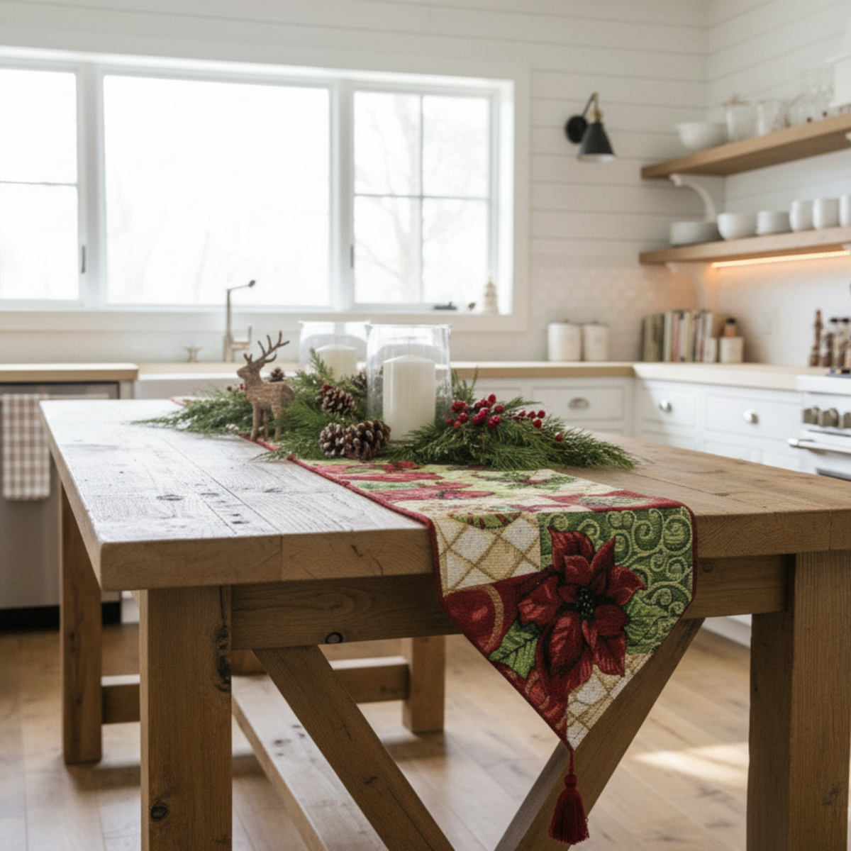 Holiday Tidings Poinsettia Christmas Table Runner