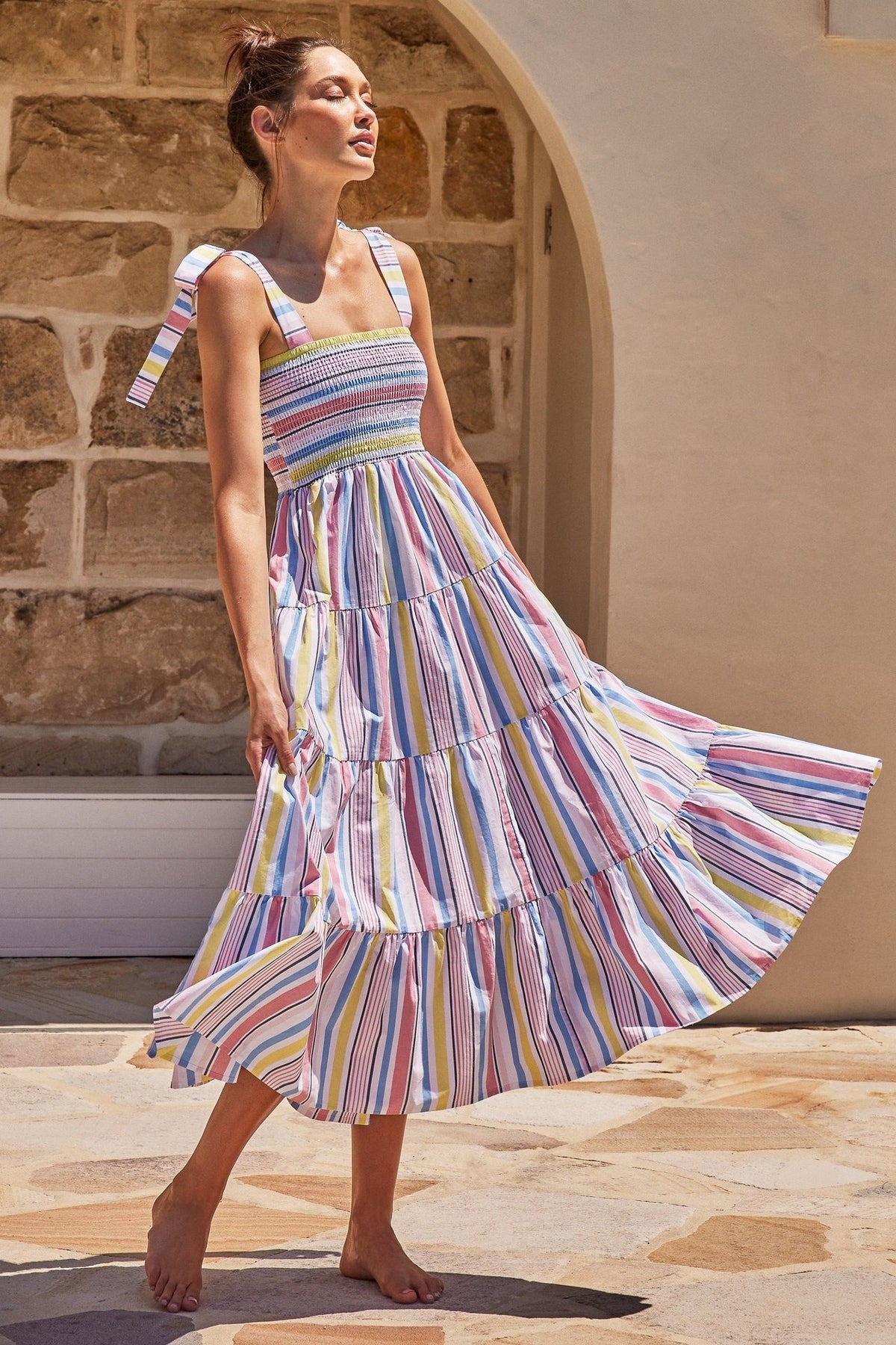 Printed High-Waist Pleated Maxi Dress