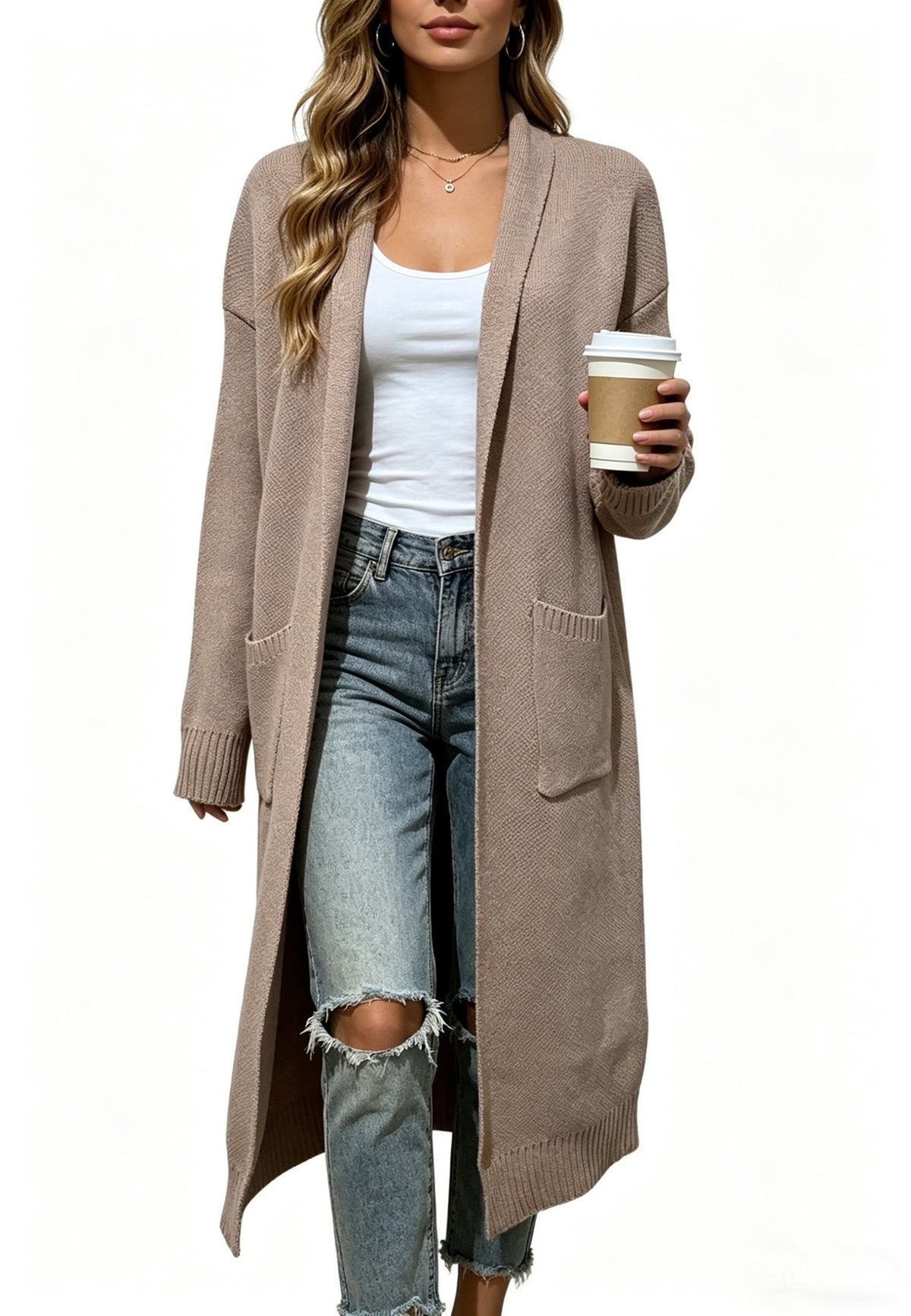 Relaxed Shawl-Collar Long Cardigan