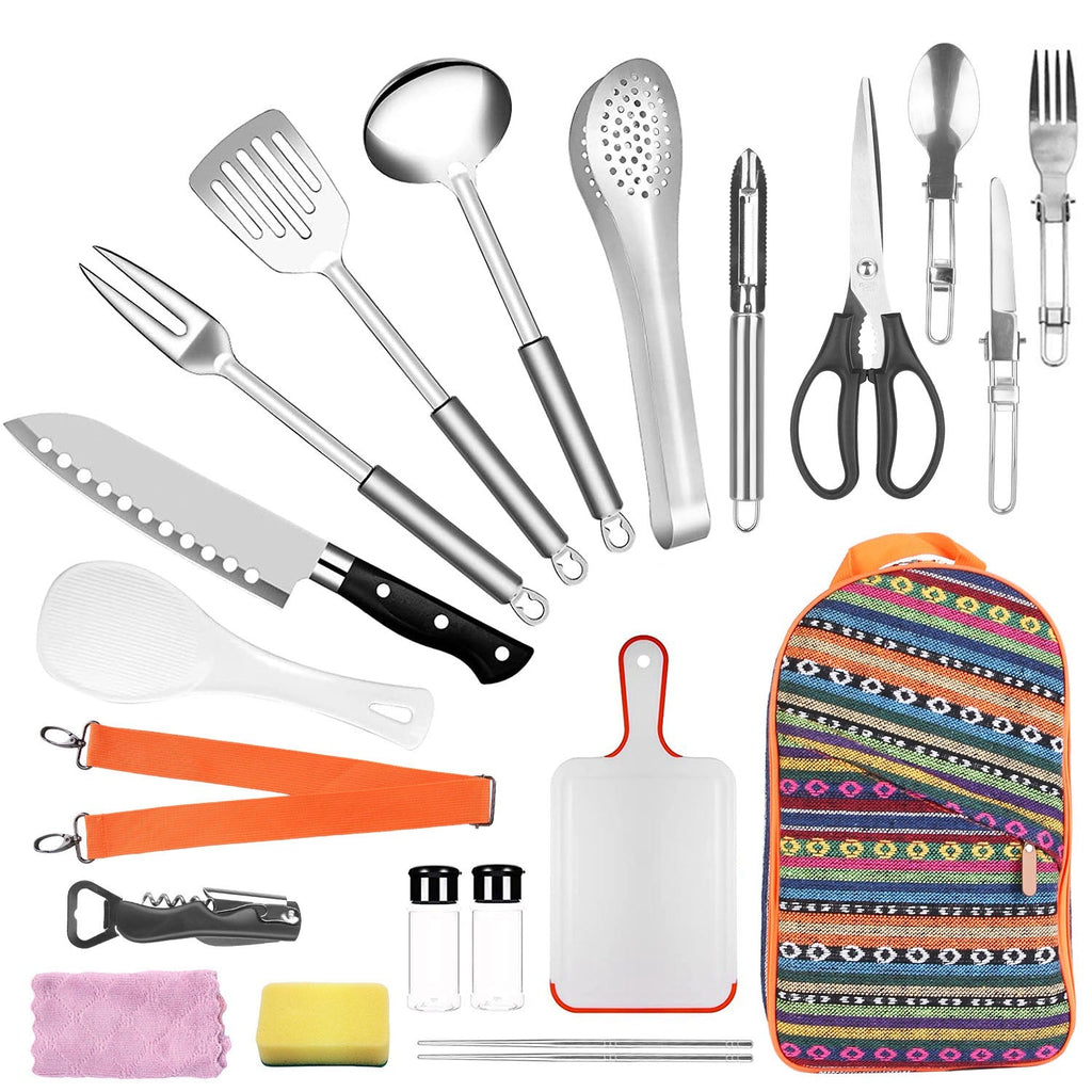 19-Piece Camping Cooking Utensil Kit with Storage Bag