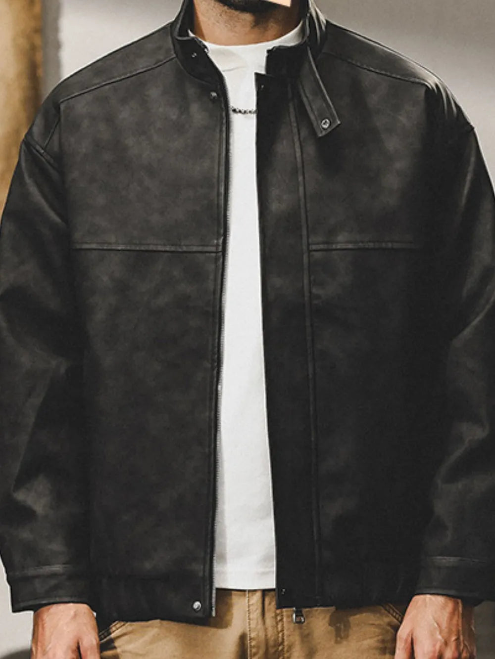 Men's Plus Size Stand-Collar Biker Jacket