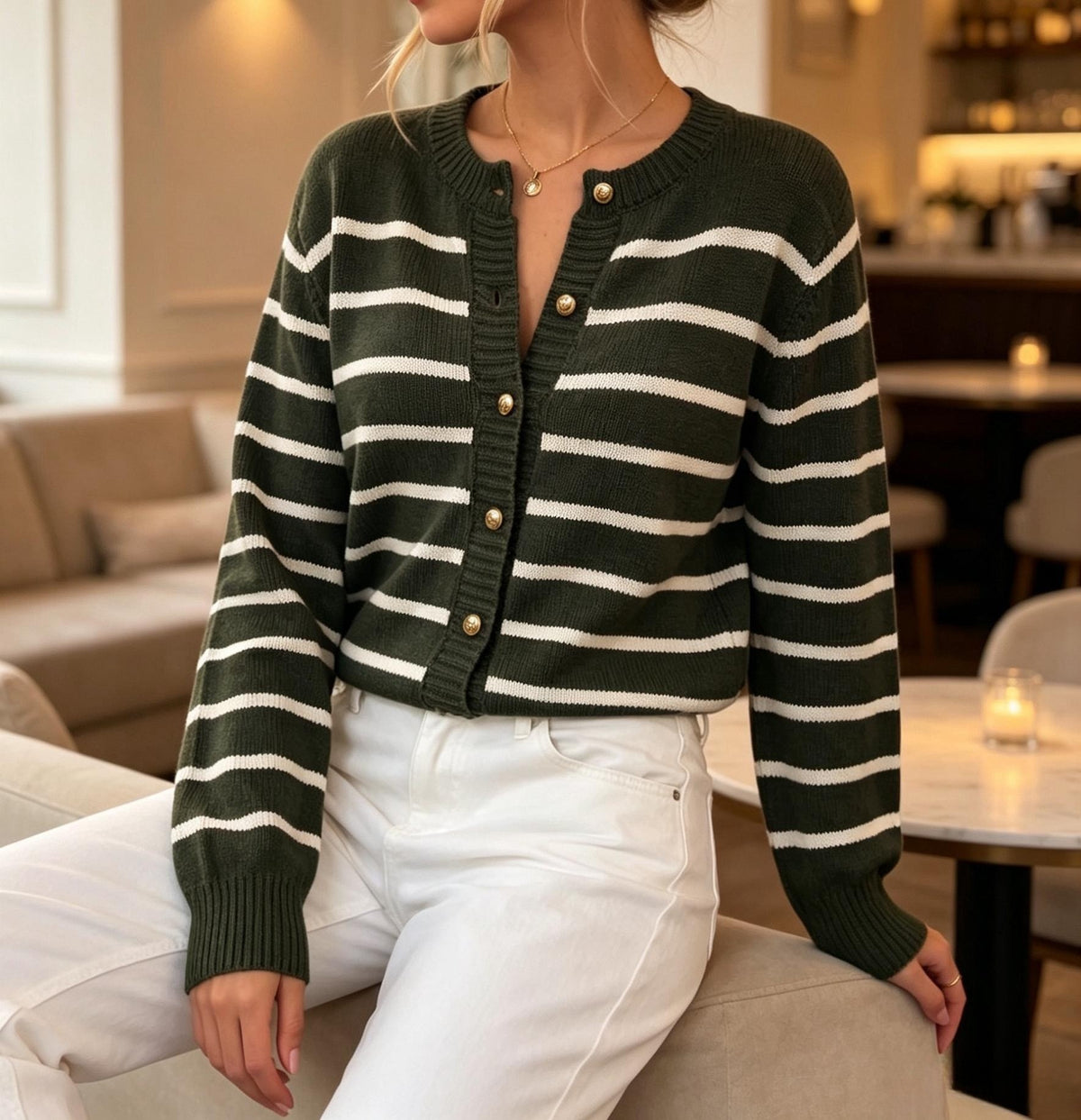 Women's Striped Loose-Fit Crewneck Sweater