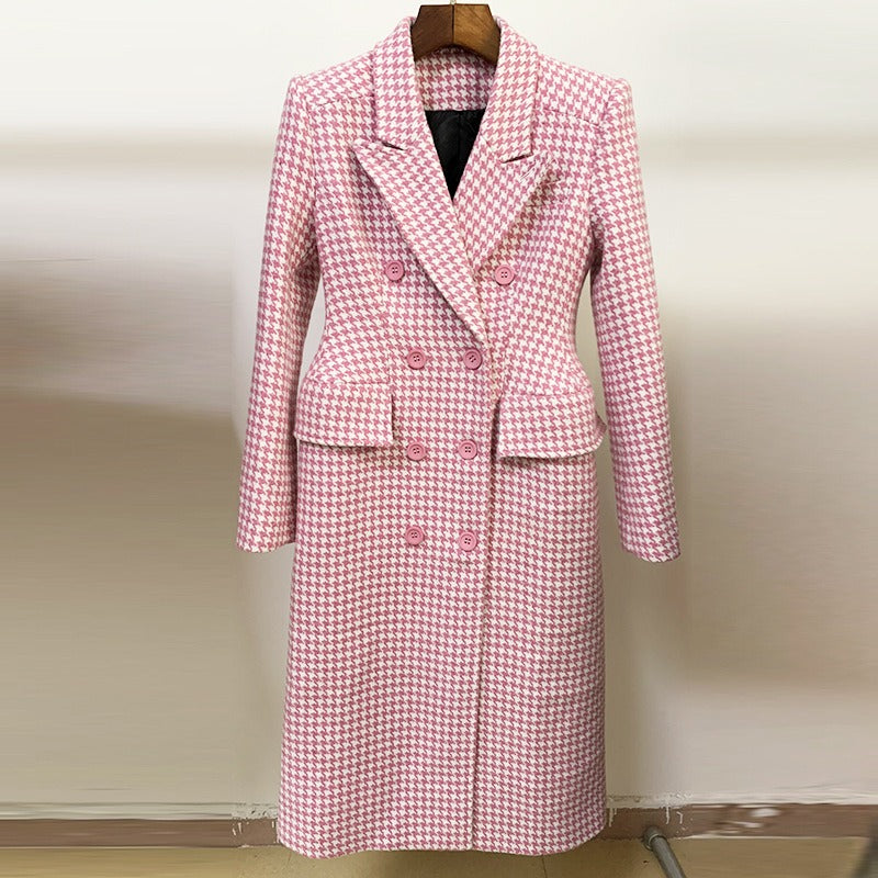 Double-Breasted Plaid Tailored Coat