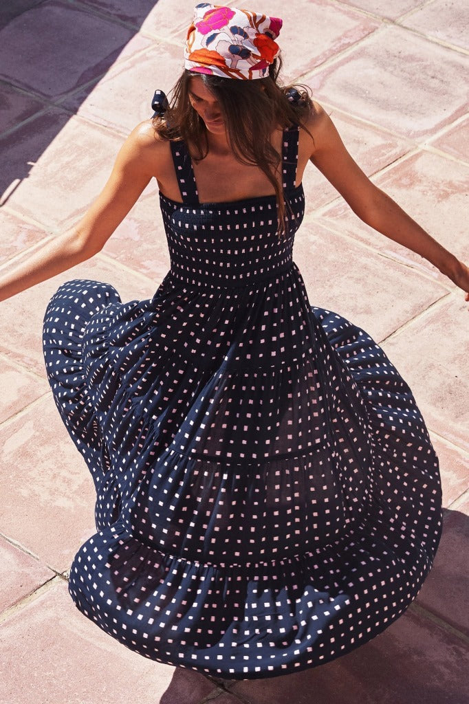 Printed High-Waist Pleated Maxi Dress