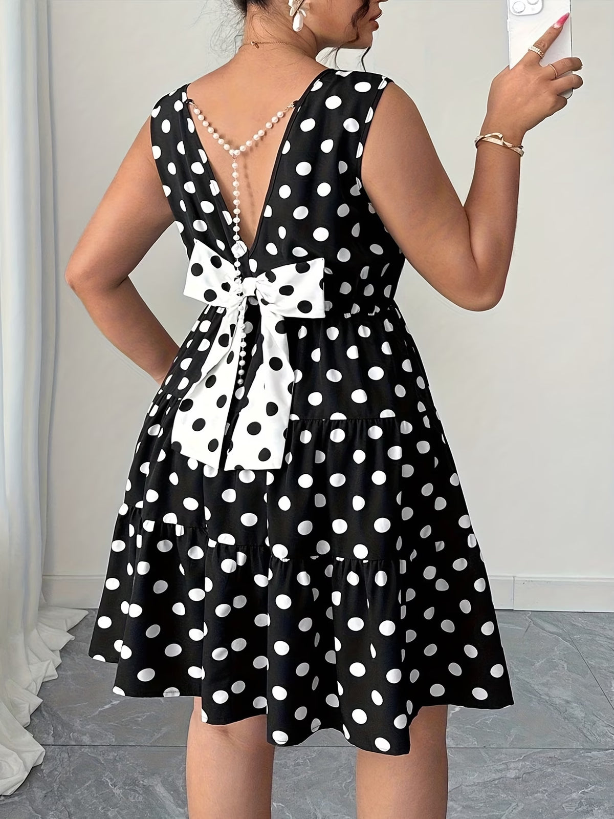 Women's Plus Size Polka-Dot Colorblock Print Dress