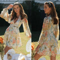 Printed V-Neck Lace-Detail Dress