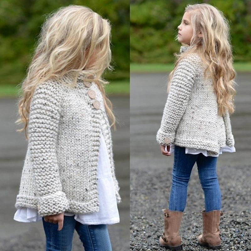 Girls' Beige Button-Front Knit Cardigan