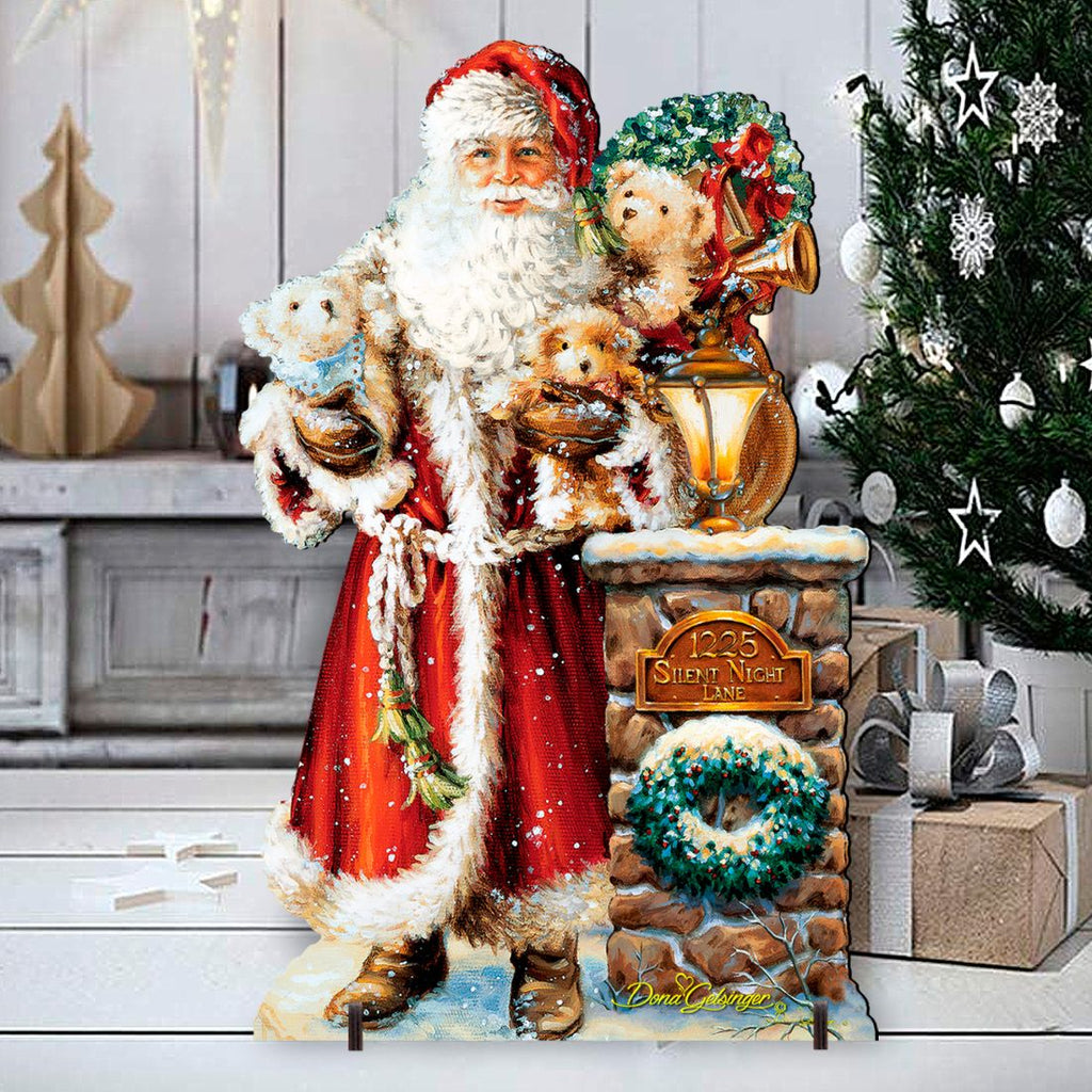 Silent Night Santa Christmas Outdoor Yard Sign by D. Gelsinger