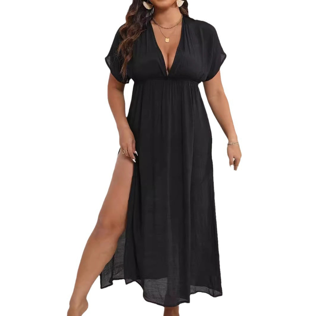 Women's Plus Size Split-Hem Fitted-Waist Maxi Dress