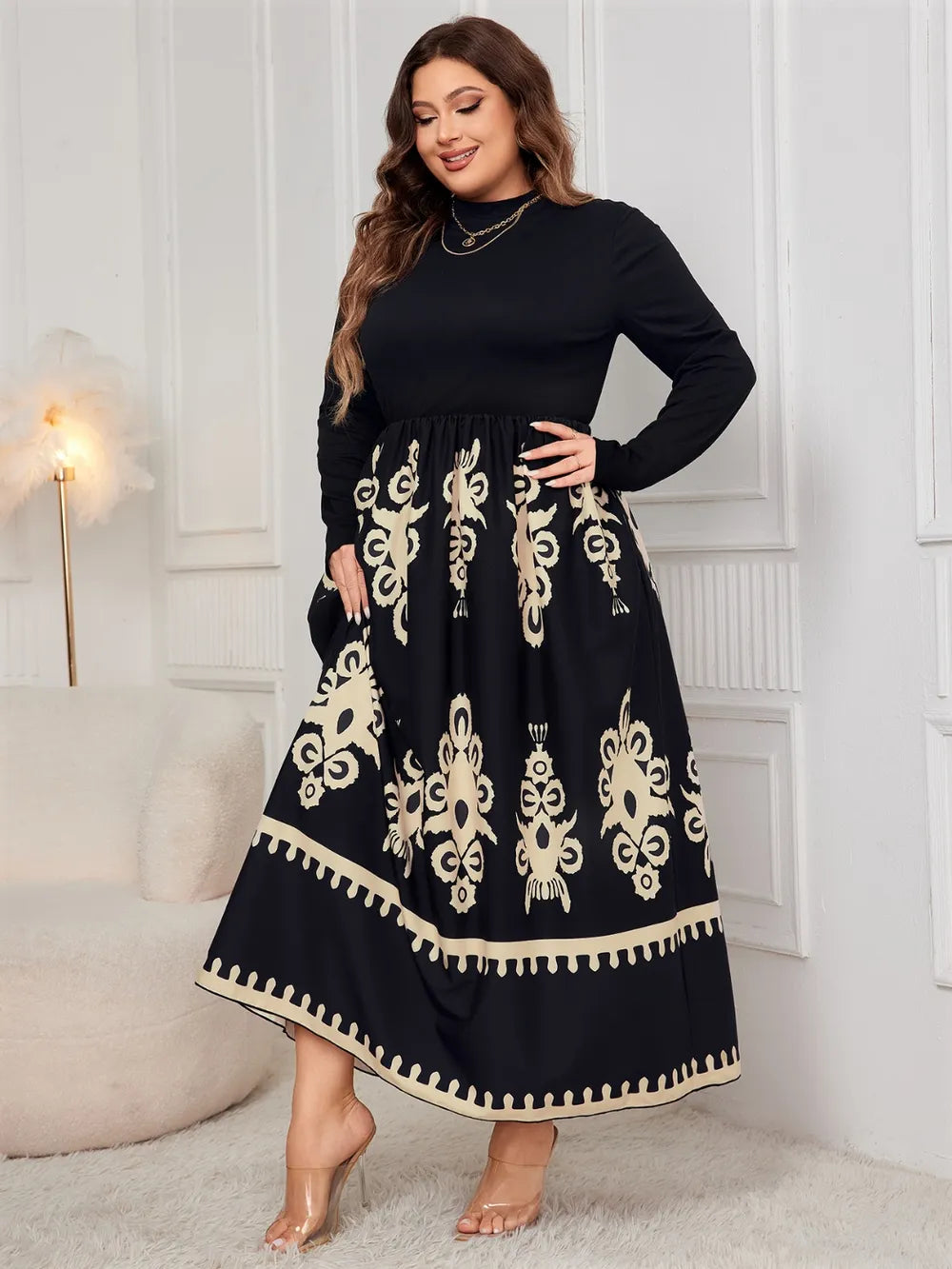 Women's Plus Size Mock-Neck Print Dress