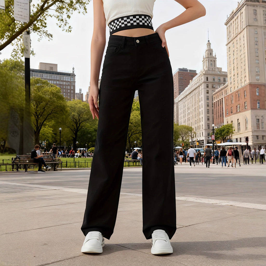 High-Waisted Rhinestone-Detail Jeans