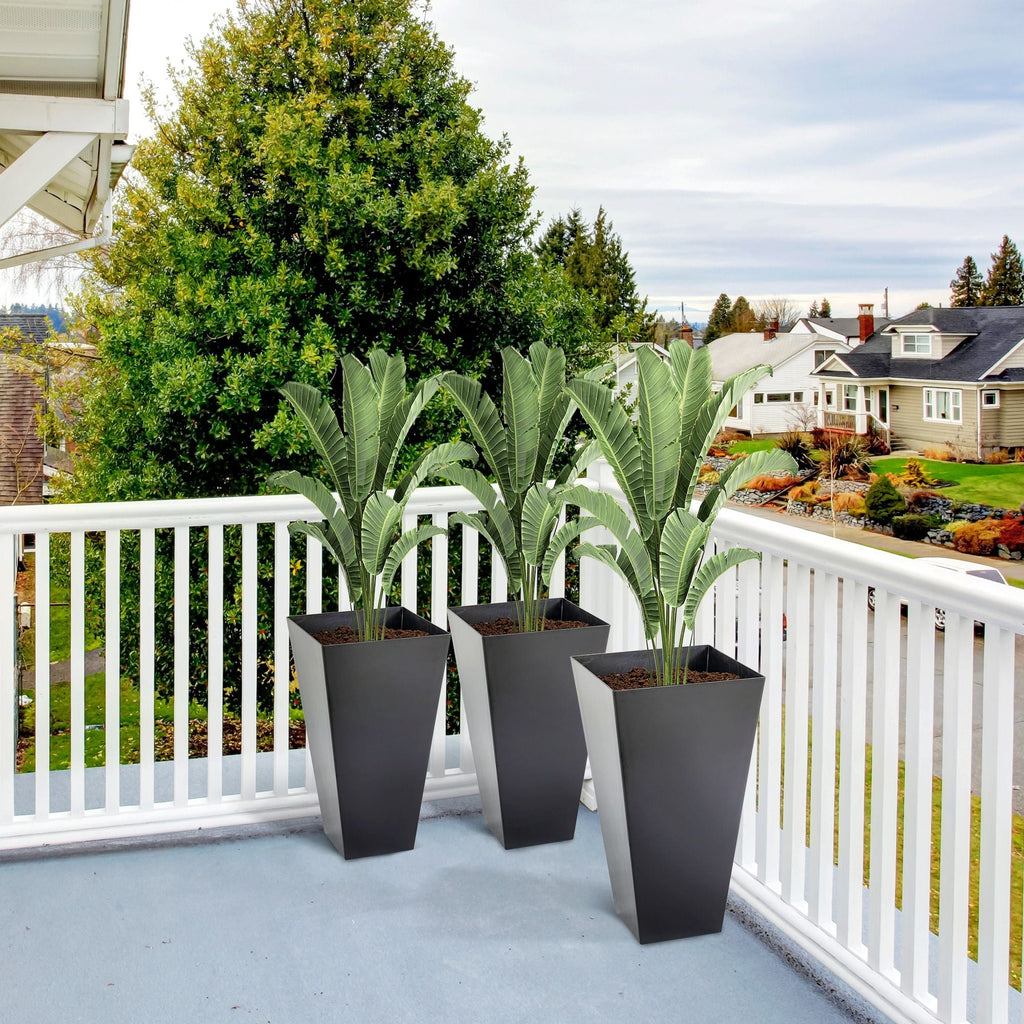 Outsunny Large Faux-Wood Tapered Planters – Set of 3
