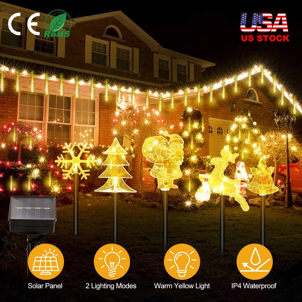 5Pcs Mixed Christmas Decoration Light Solar Stake Light Waterproof Reindeer Snowflake Bell