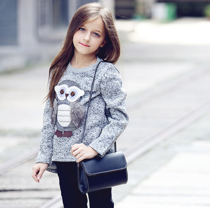 Girls' Gray Owl-Print Fleece-Lined Jacket