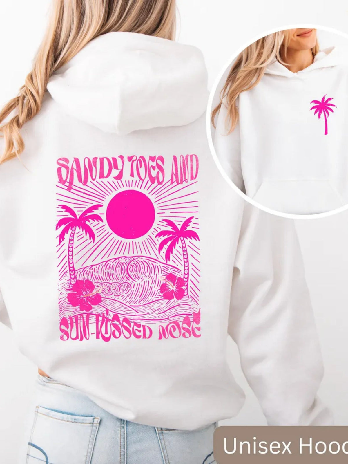 Palm & Floral Print Oversized Pullover Hoodie