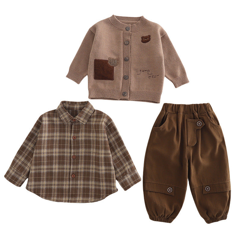 Kids Embroidery Long Sleeve Sweater Three-Piece Set