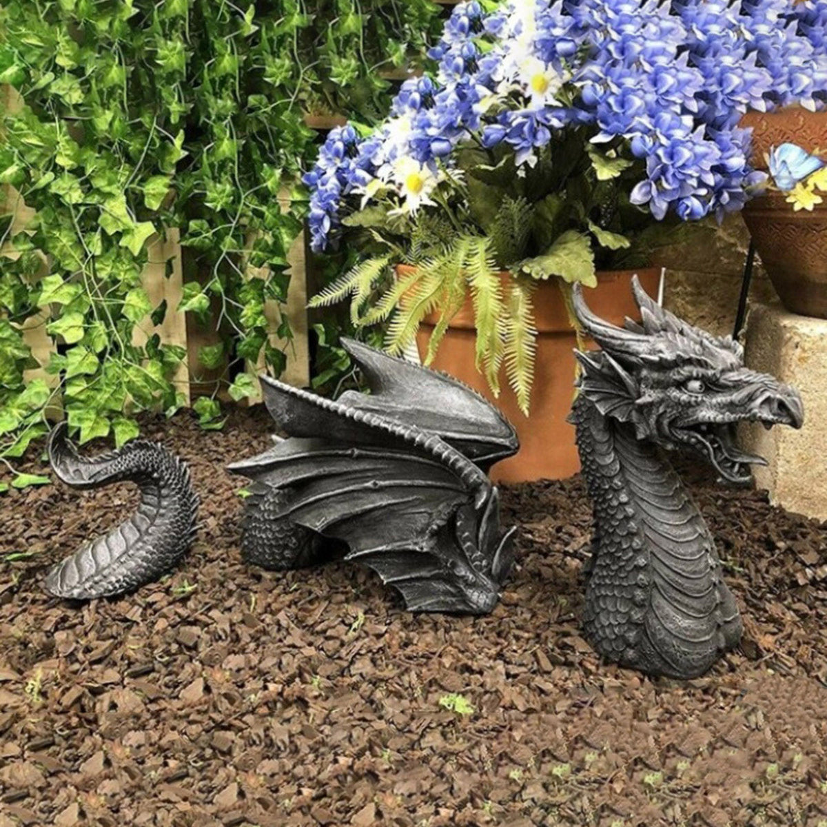 Gothic Dragon Garden Statue – Black or White