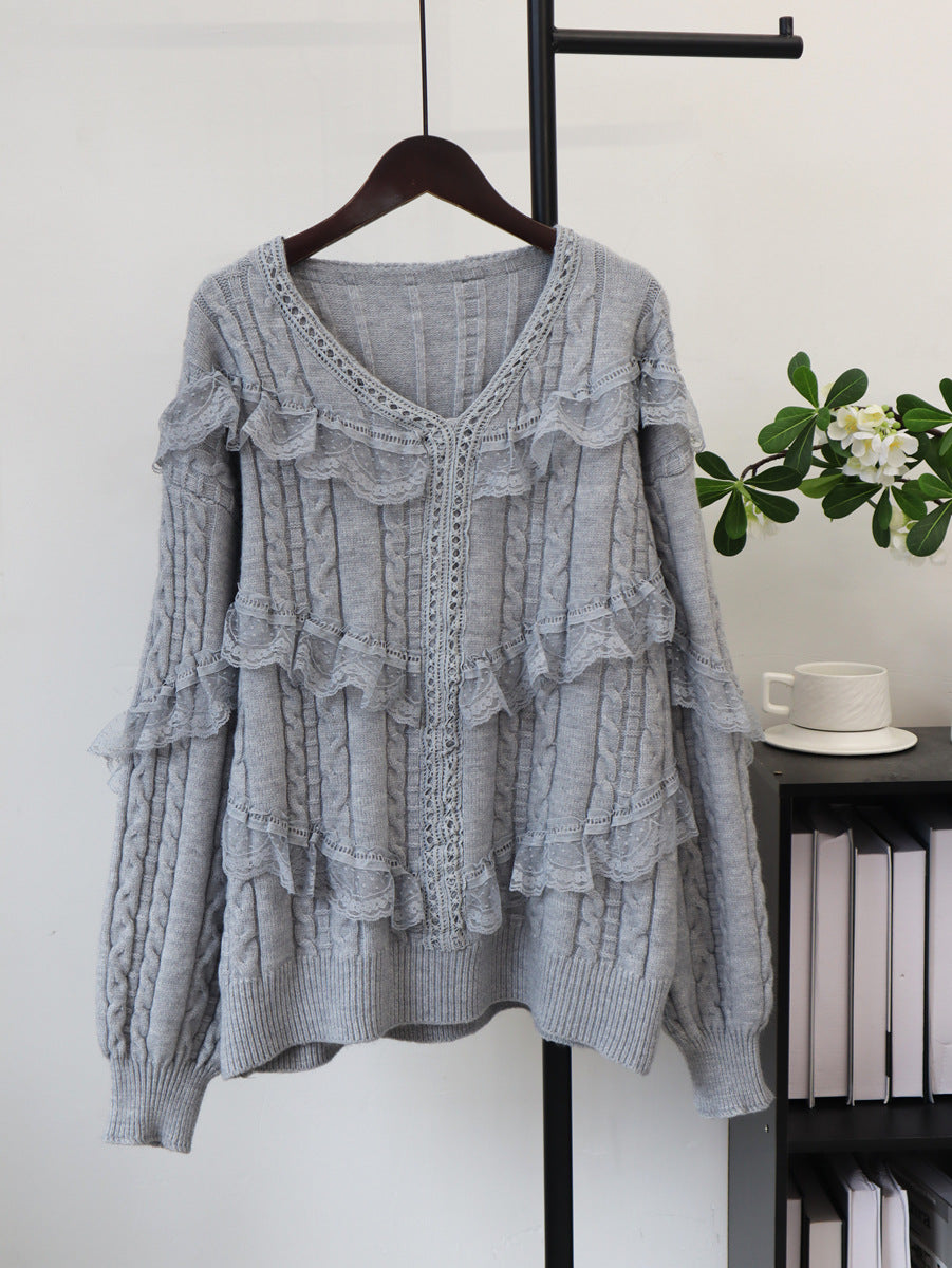 Relaxed V-Neck Pullover Sweater