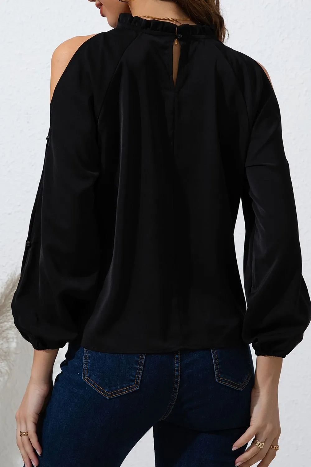Women's Mock-Neck Cold-Shoulder Blouse