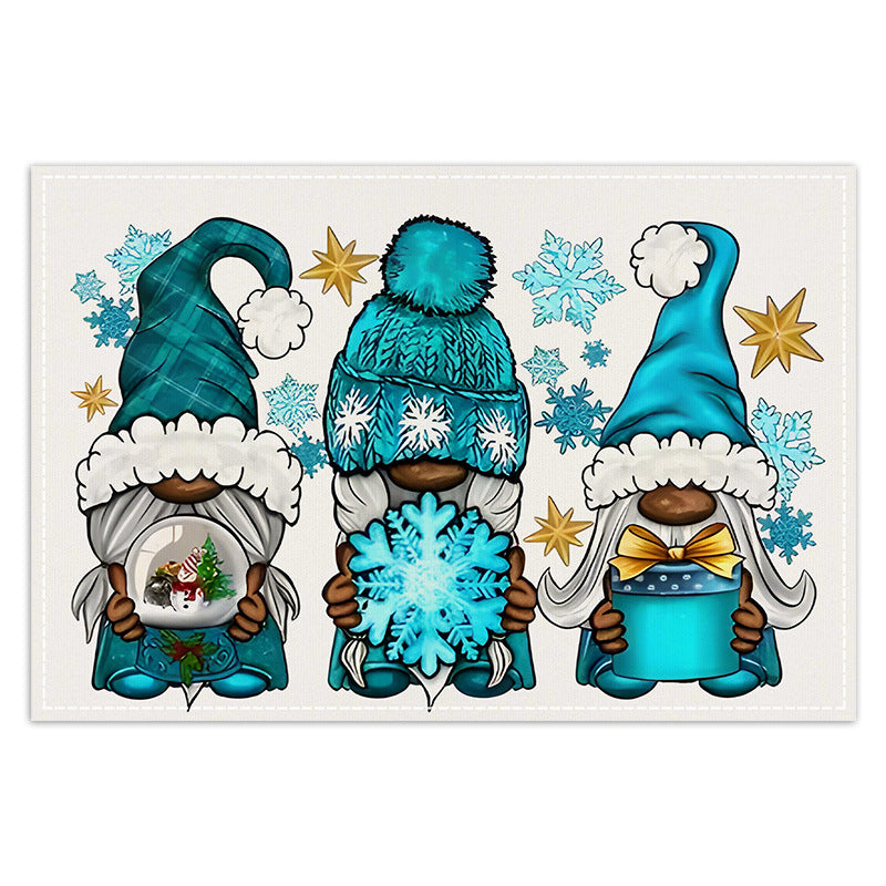 Blue Christmas Gnome Linen Placemat – 12 x 18 in