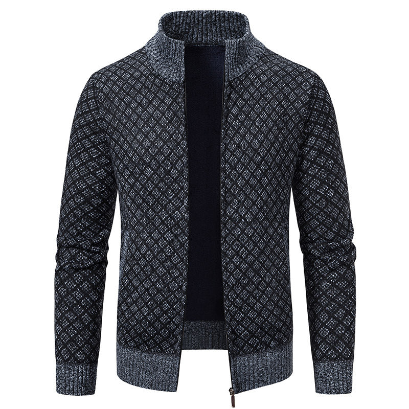 Men's Zip-Up Plaid Knit Cardigan