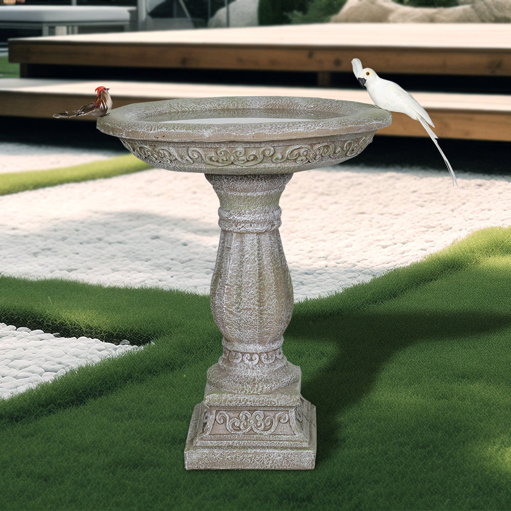 Concrete Antique Bird Bath Ornate Pedestal 23.8 Inch