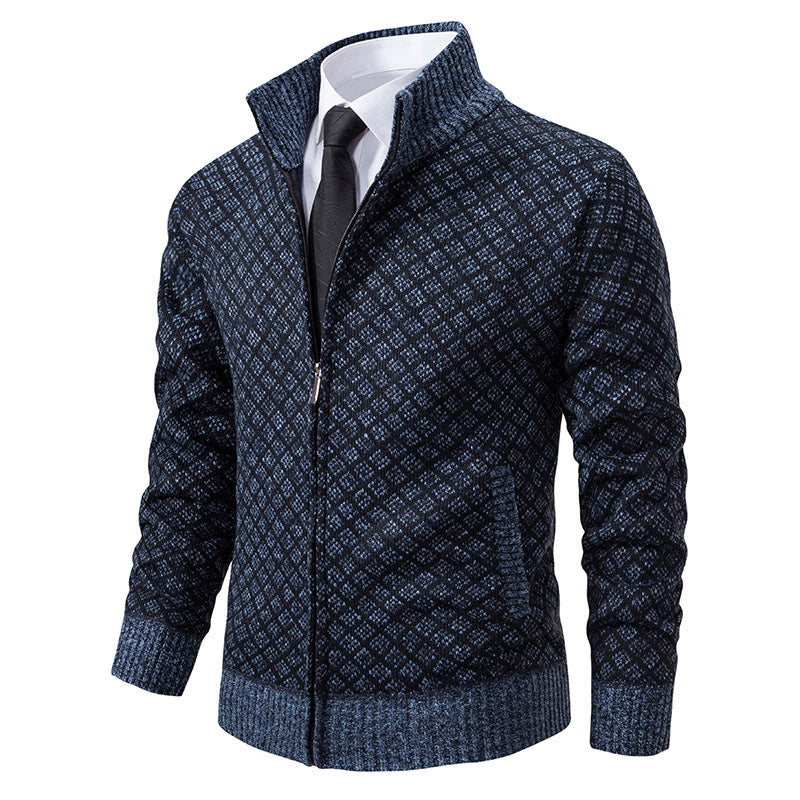 Men's Zip-Up Plaid Knit Cardigan