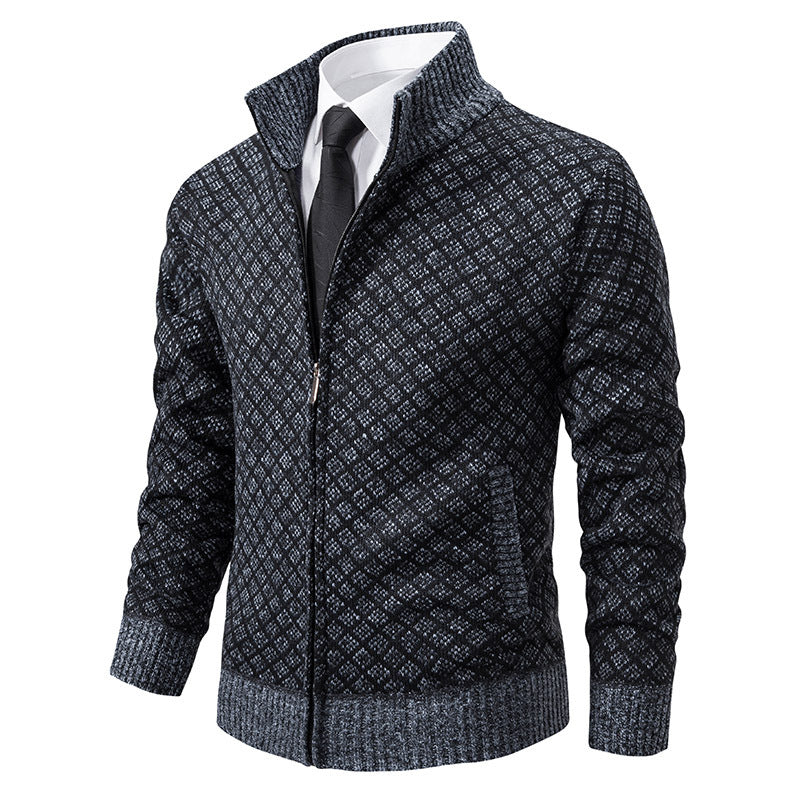 Men's Zip-Up Plaid Knit Cardigan