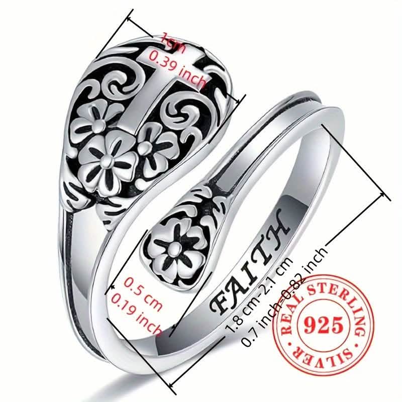 925 Sterling Silver Adjustable Cross Faith Ring