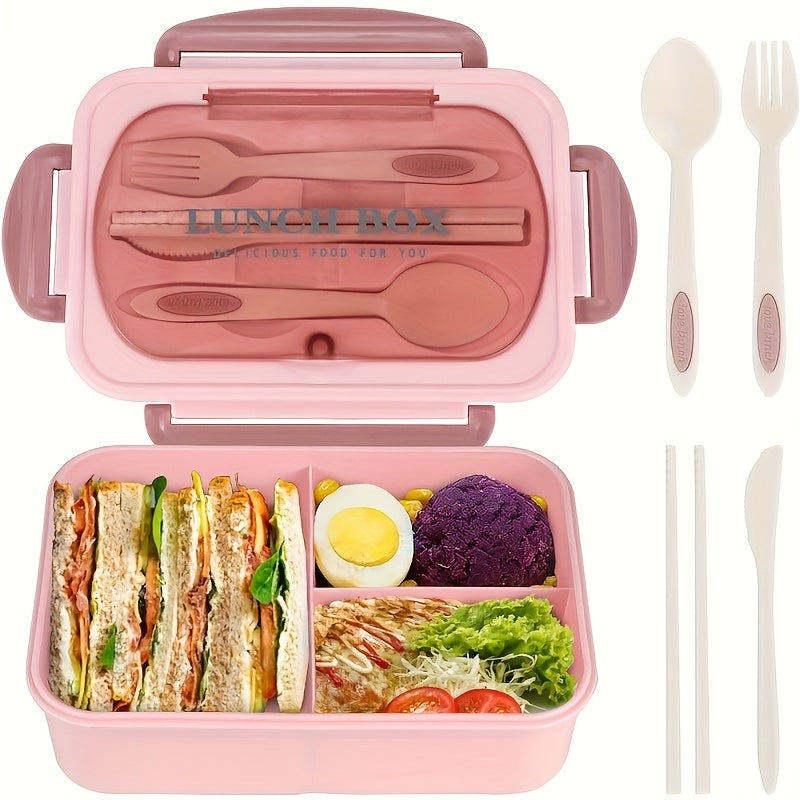 3-Compartment Leak-Proof Lunch Box with Utensils, 40.58 oz
