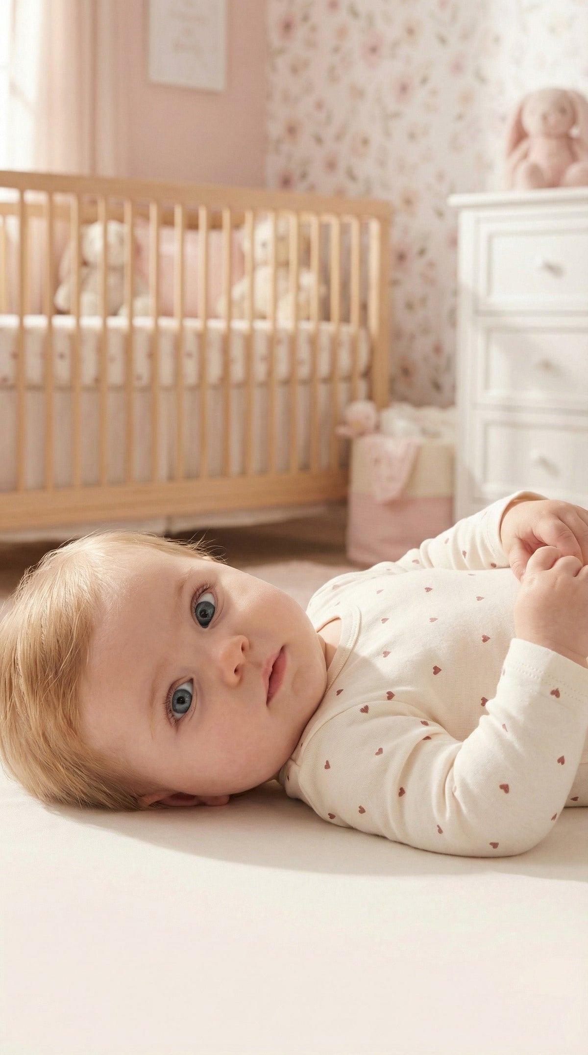 Baby Heart Print Cotton Footie & Hat Set