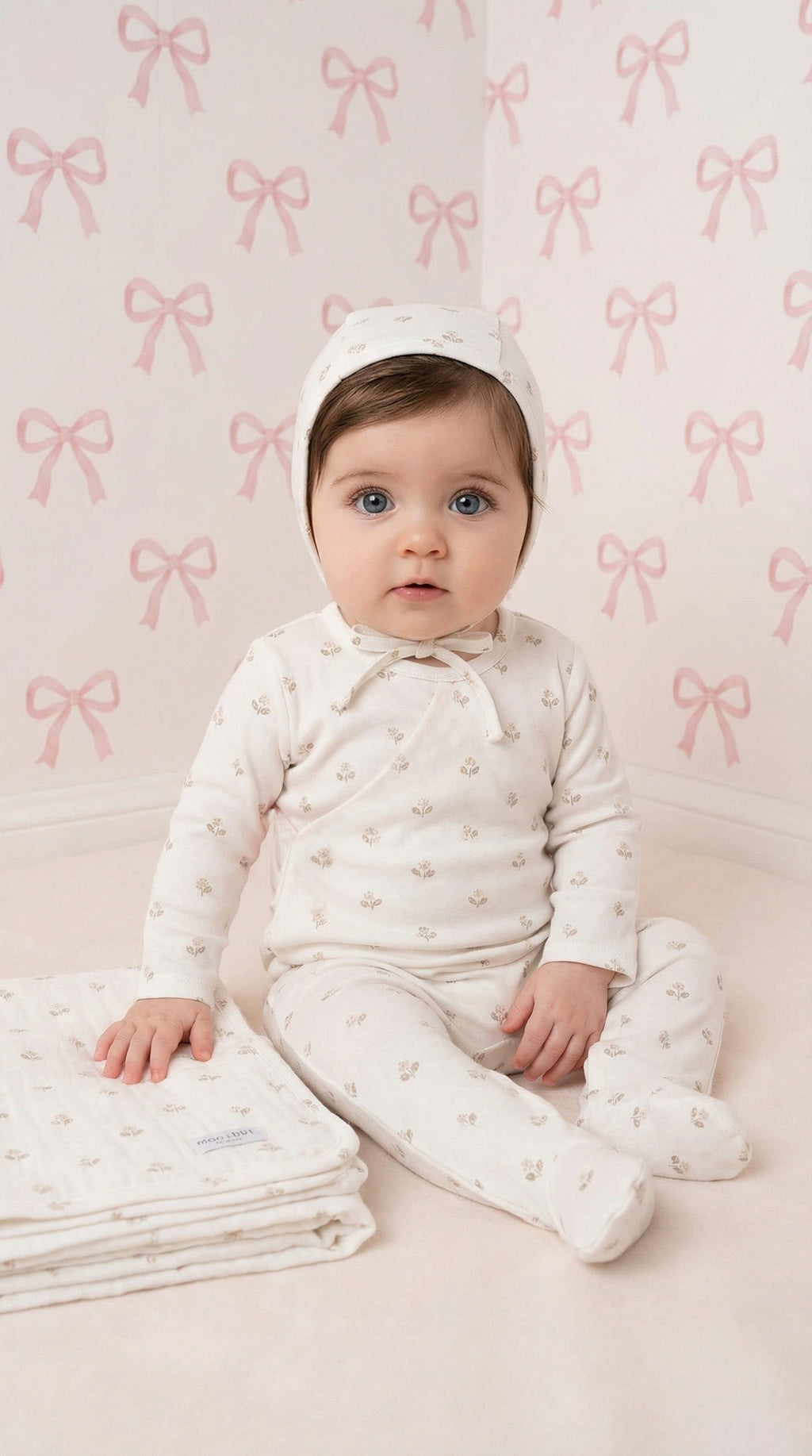 Baby Floral Cotton Footie & Bonnet Set