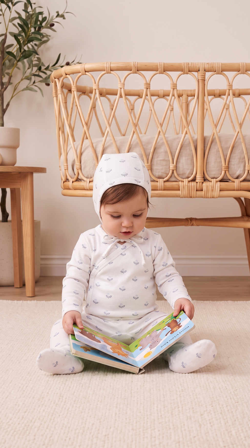 Baby Floral Cotton Footie & Bonnet Set