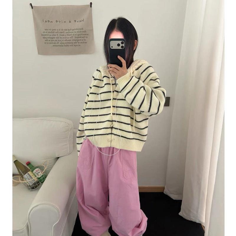 Women's Striped Hooded Sweater