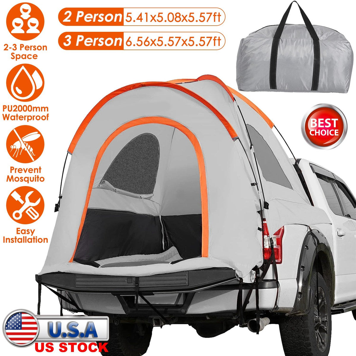 LakeForest Pickup Truck Bed Tent with Rainfly — 5.41–6.56 ft