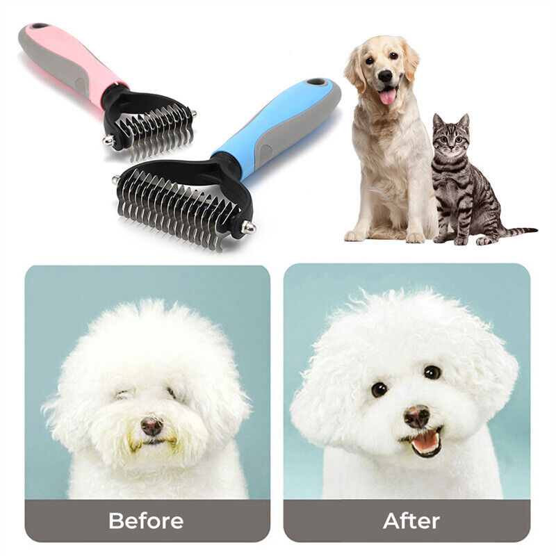 Grooming Brush For Pet Dog Cat Deshedding Tool Rake Comb Fur Remover Reduce 2-Side Dematting Tool For Dogs Cats