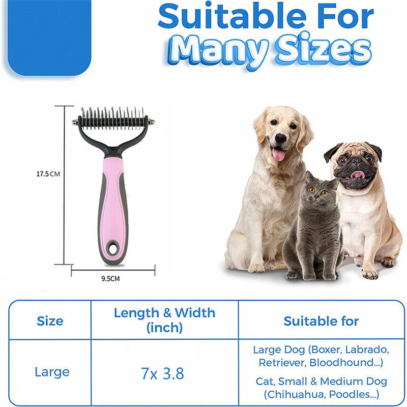 Grooming Brush For Pet Dog Cat Deshedding Tool Rake Comb Fur Remover Reduce 2-Side Dematting Tool For Dogs Cats