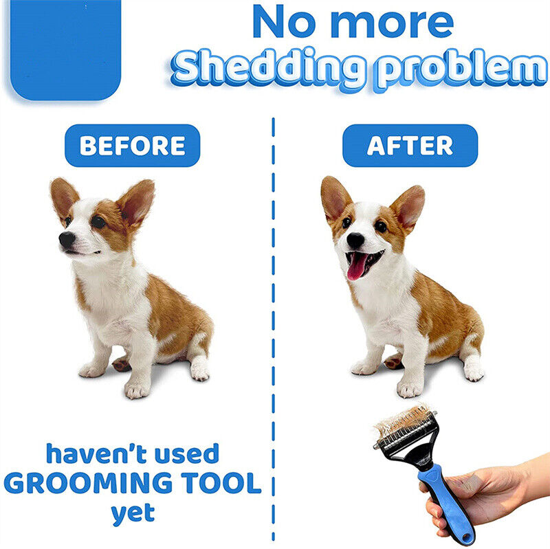 Grooming Brush For Pet Dog Cat Deshedding Tool Rake Comb Fur Remover Reduce 2-Side Dematting Tool For Dogs Cats