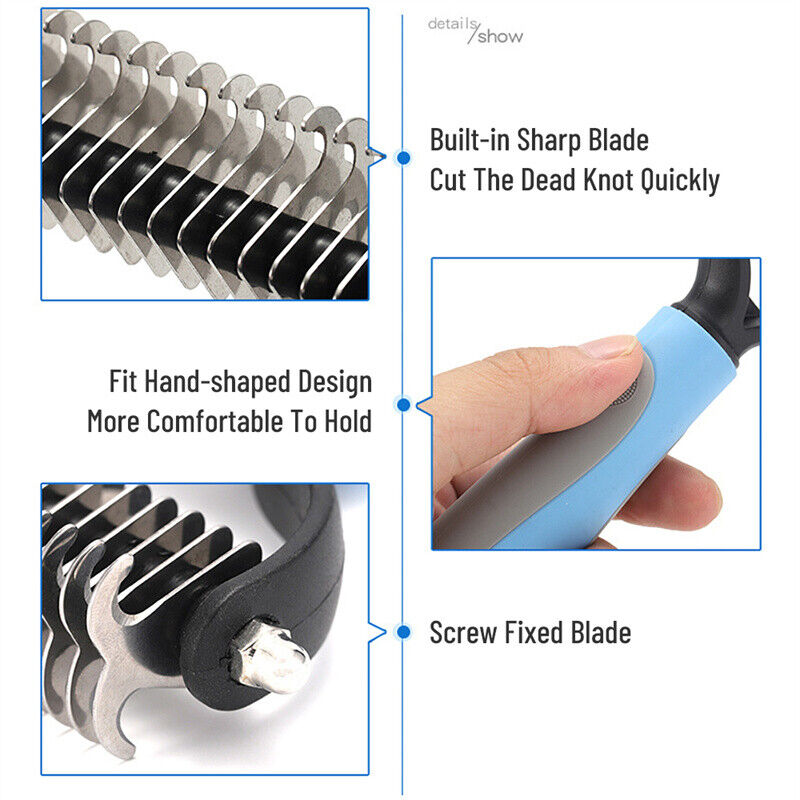 Grooming Brush For Pet Dog Cat Deshedding Tool Rake Comb Fur Remover Reduce 2-Side Dematting Tool For Dogs Cats
