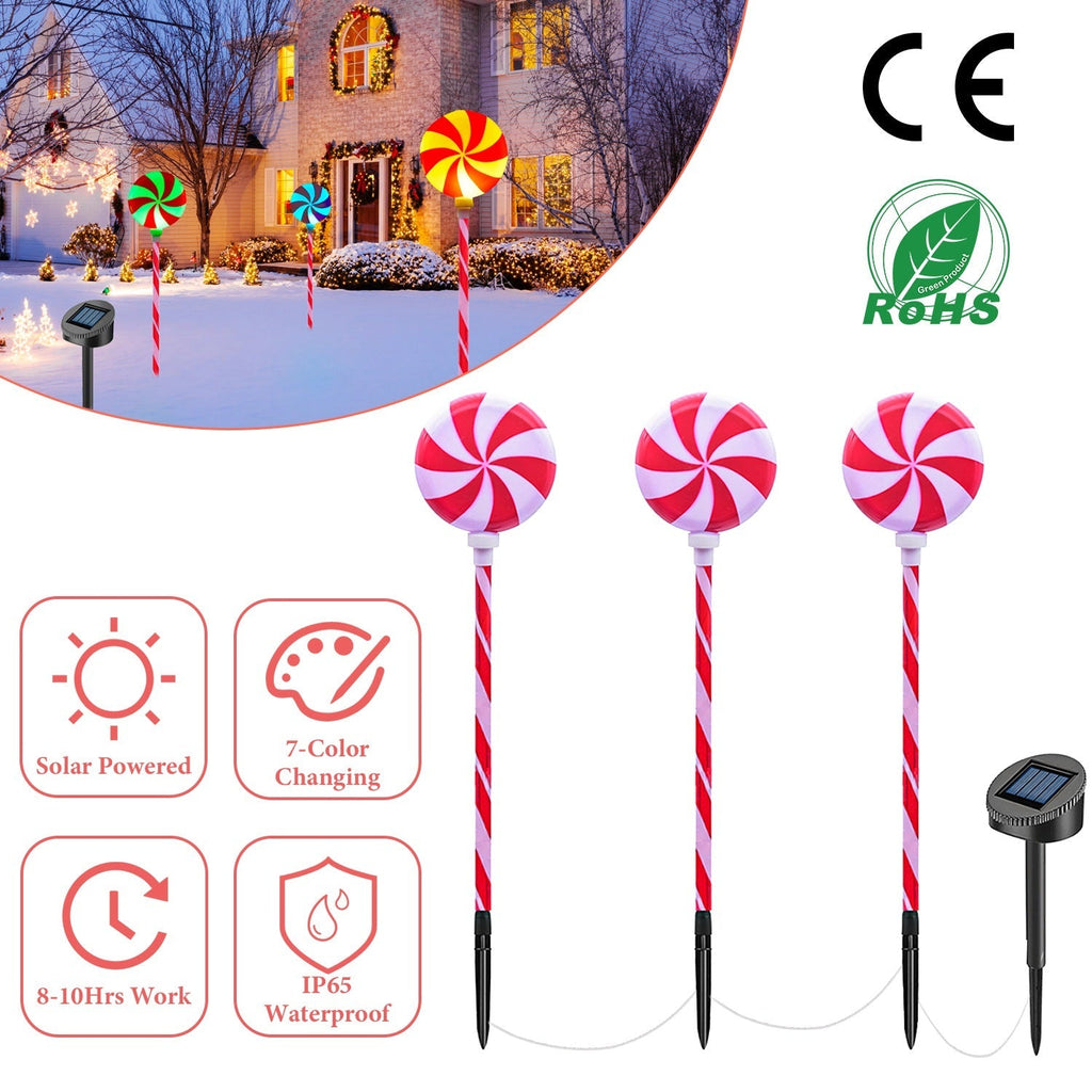 Solar Christmas Candy Light Set of 3 IP65 Waterproof Solar Lollipops Stake Lamp for Patio Yard