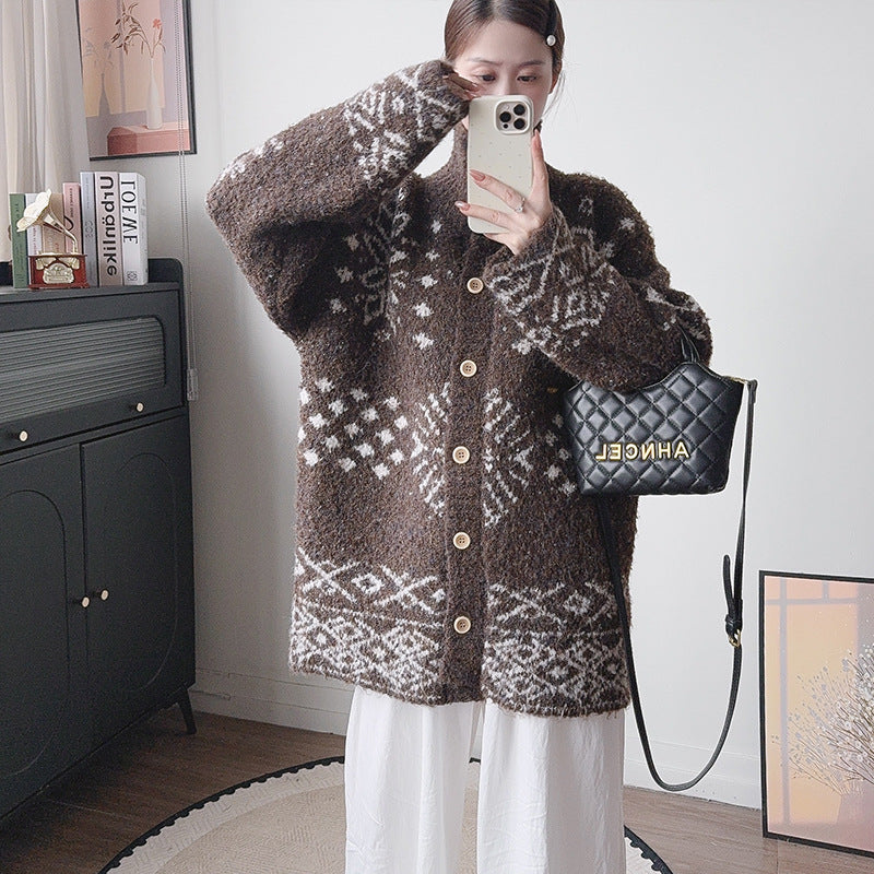 Women's Geometric Turtleneck Cardigan