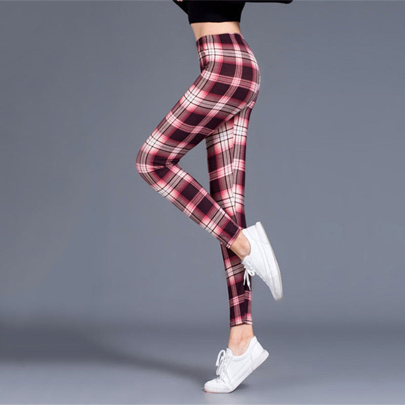 Women's Plus Size Plaid High-Waist Leggings