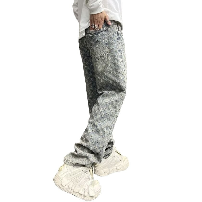 Men's Hip-Hop Print Wide-Leg Jeans
