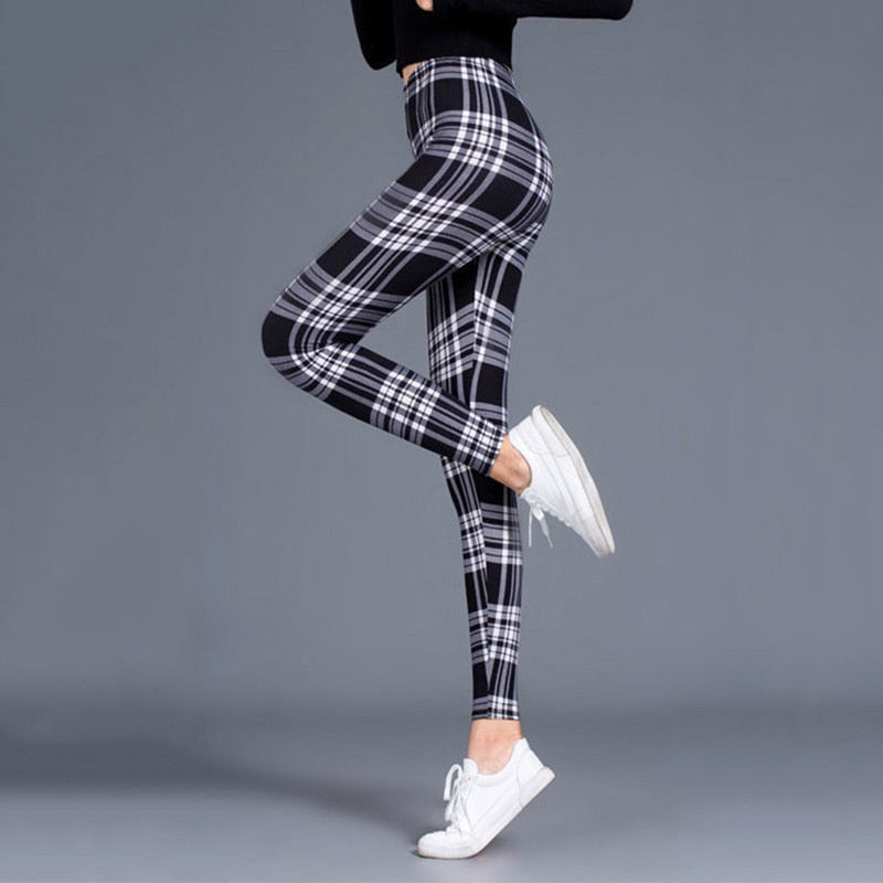 Women's Plus Size Plaid High-Waist Leggings