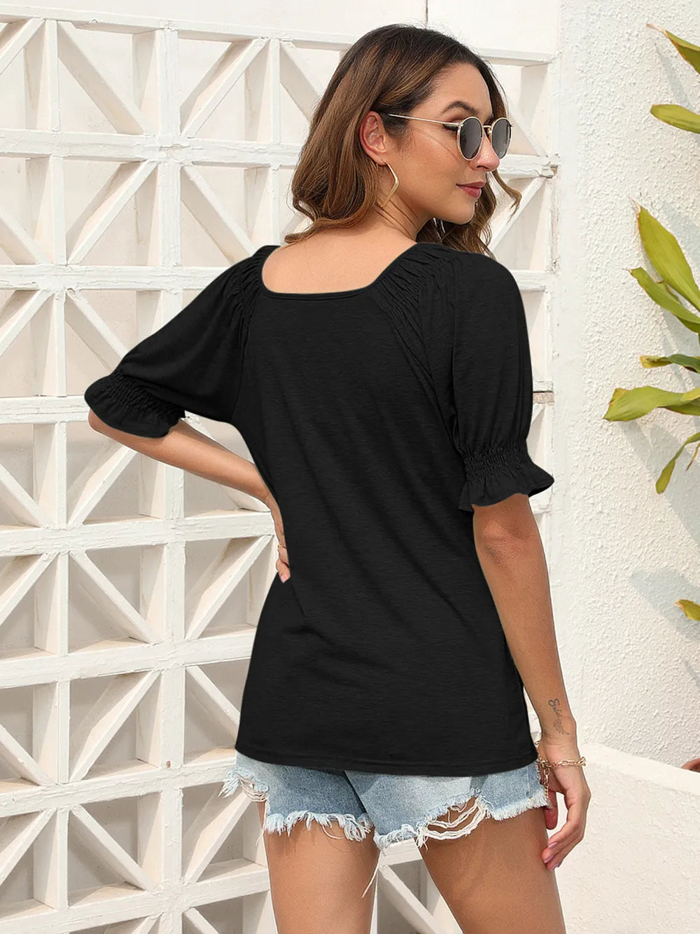 Ruched Short-Sleeve Blouse